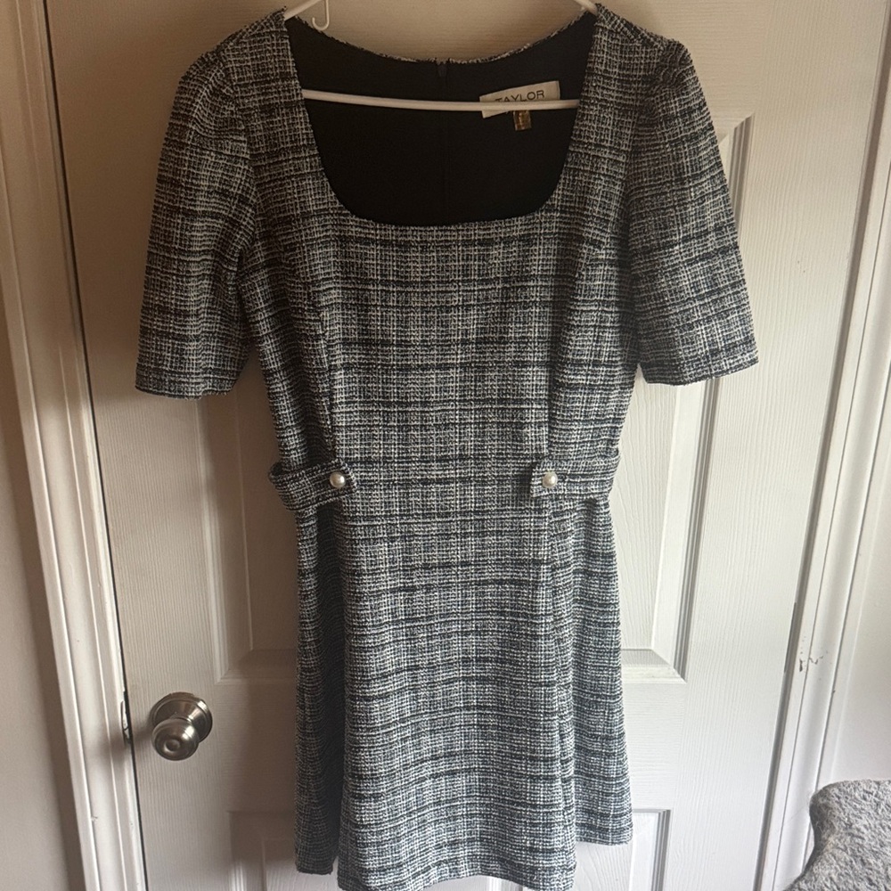 Taylor Black and White Plaid Mini Dress